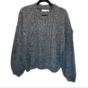 Cloth by Design Nordstrom Dark Grey Cable Knit Balloon Sleeve Sweater M NWOT